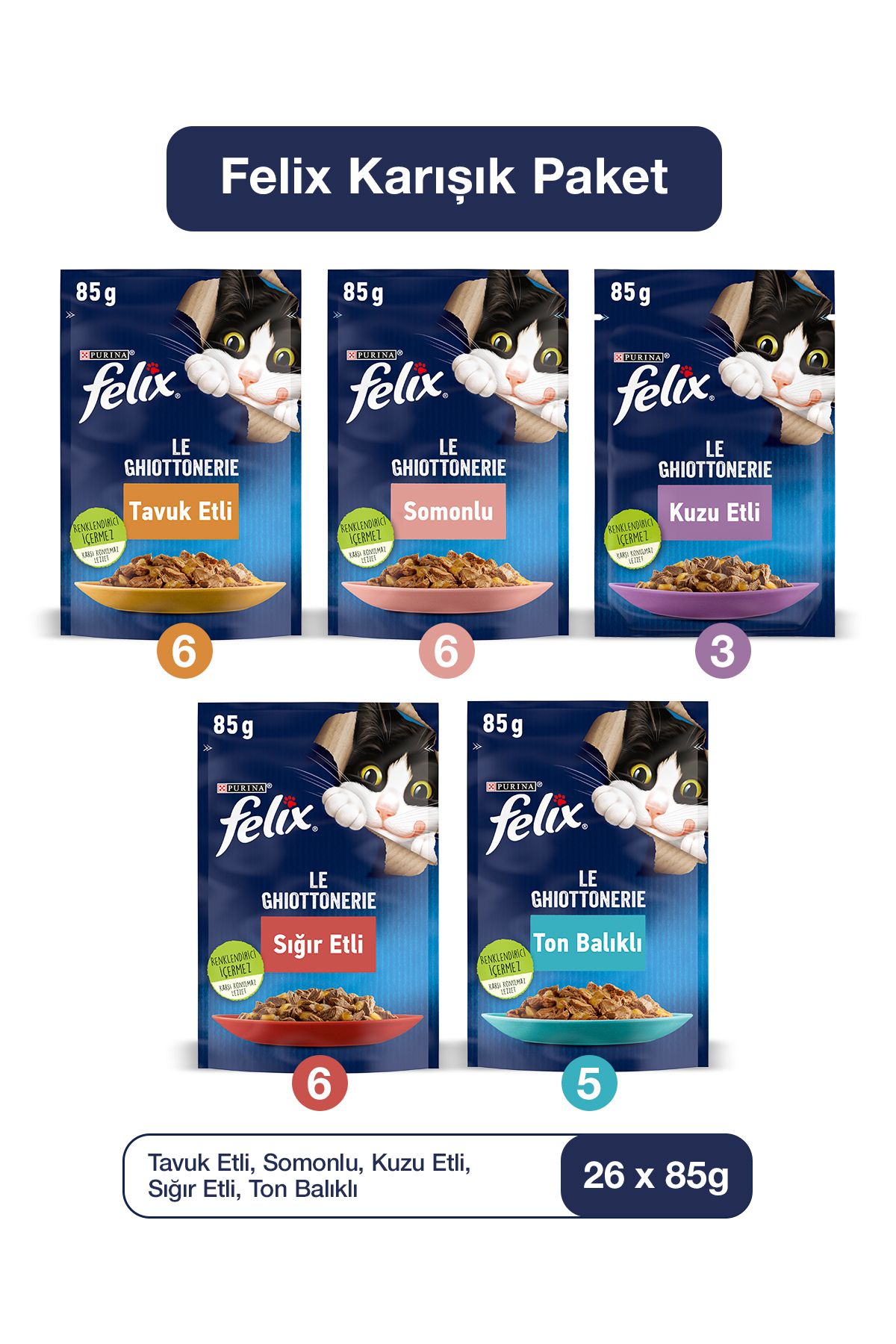 FELIX POUCH KARIŞIK KEDİ YAŞ MAMA 85 GR (26'LI)
