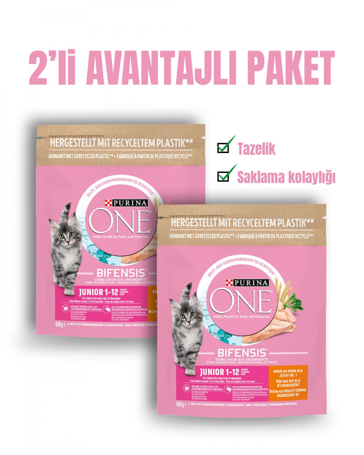 PURINA ONE Juniour Yavru TAVUKLU Kedi Maması 800 Gr x 2 Adet (1.6 KG)