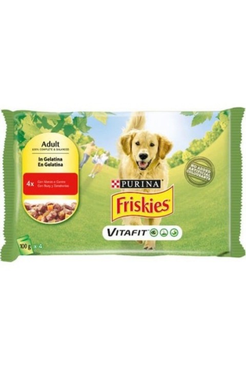 FRISKIES Pouch 4'lü Paket Sığır Etli ve Havuçlu Yaş Köpek Maması 100 Gr