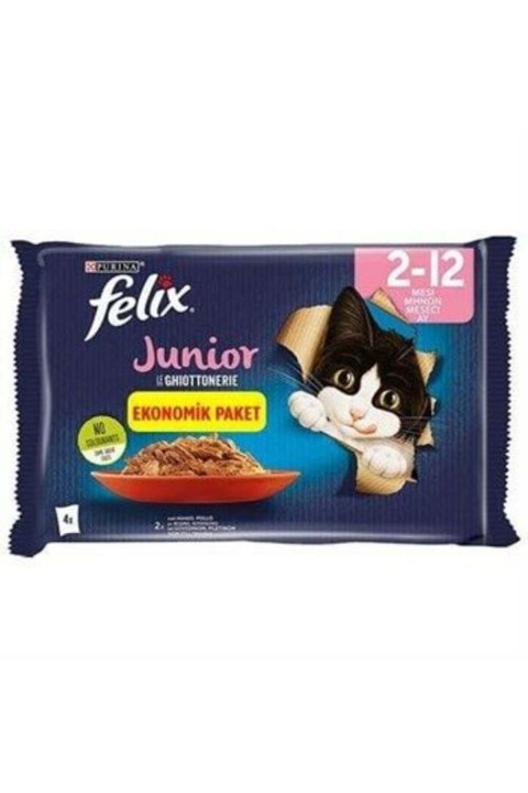 FELIX 4'lü Avantajlı Paket Yavru Tavuklu Pouch Yaş Kedi Maması 85 Gr